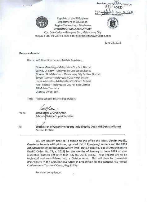 malaybalay city division memo|DepED, Division of Malaybalay City .